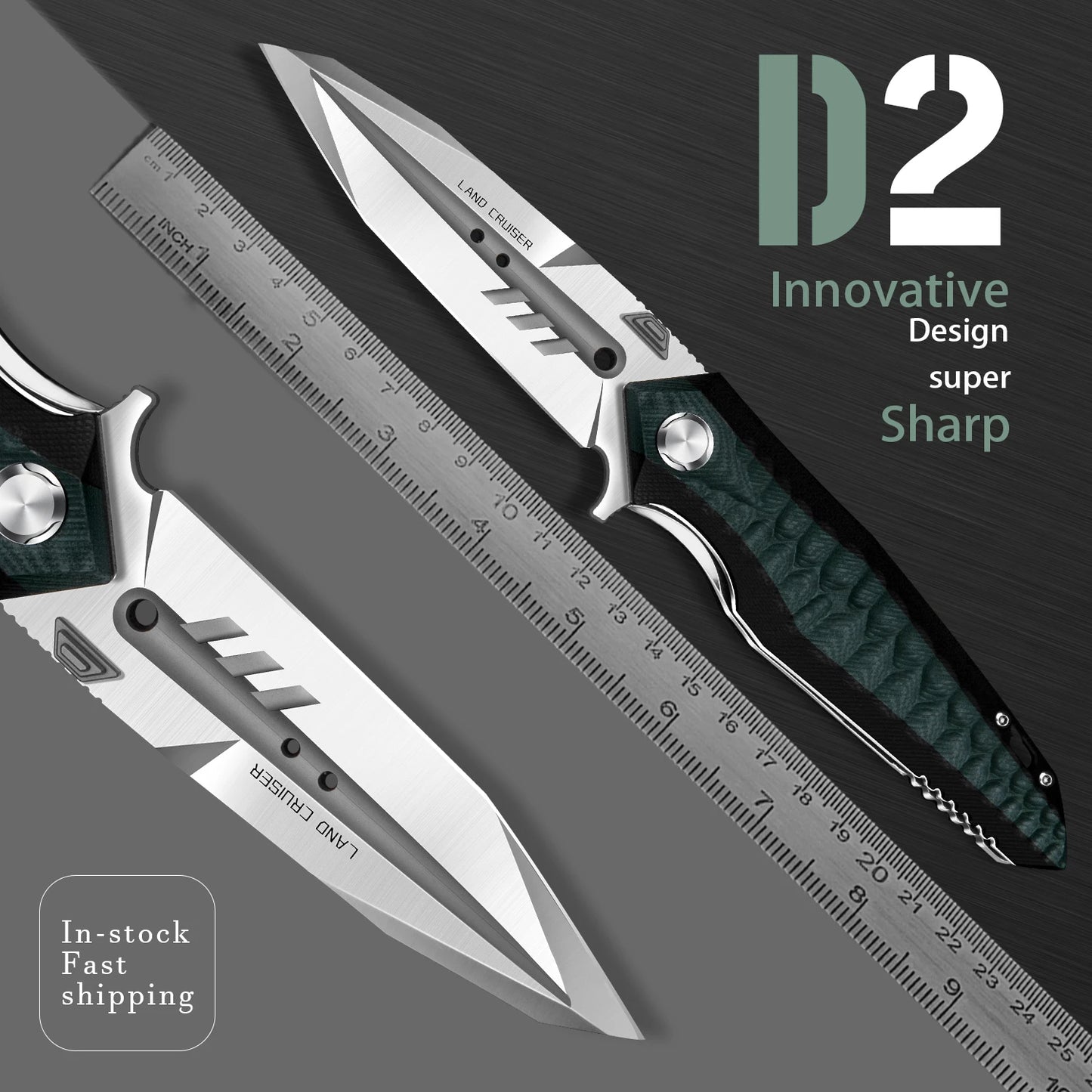 4in Outdoor Edc Folding Blade Knife, D2 Tool Steel Blade with Fuller, G10 Handle,Liner Lock