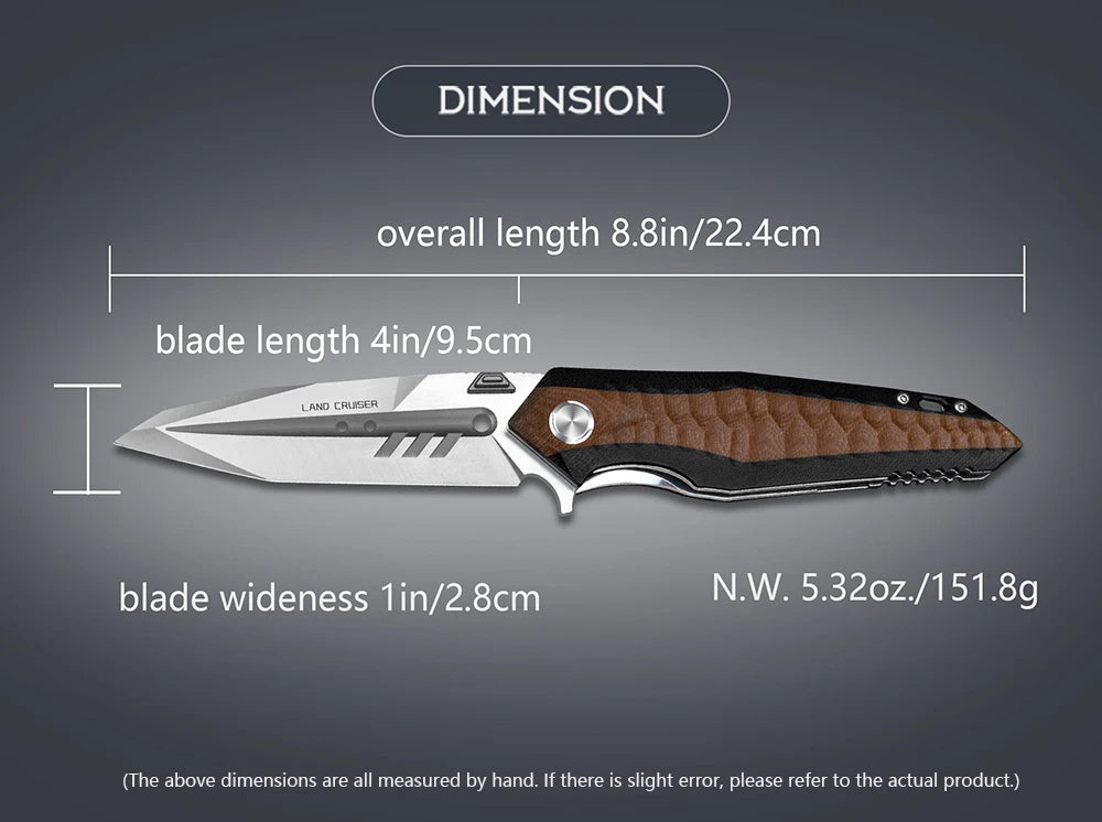 4in Outdoor Edc Folding Blade Knife, D2 Tool Steel Blade with Fuller, Brown G10 Handle,Liner Lock