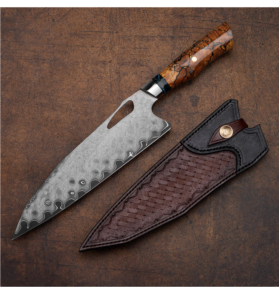 10 Inch Japanese chef's knife, Skd11 Triple Steel, Solidified Maple Wood with Mammoth Stone