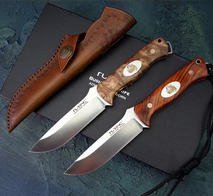 3.9 Inch Outdoor Full Tang Fixed Blade Knife, A2 Tool Steel, Yellow Sandalwood Handle