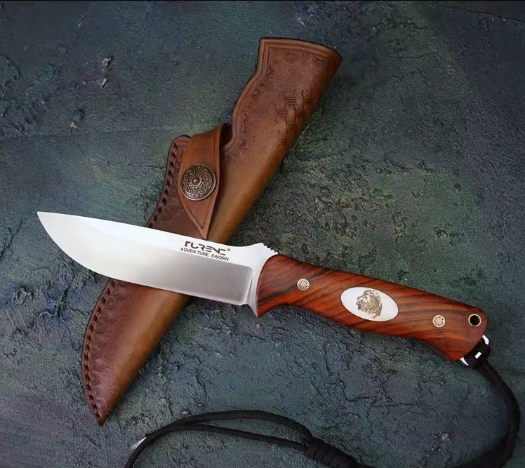 3.9 Inch Outdoor Full Tang Fixed Blade Knife, A2 Tool Steel, Yellow Sandalwood Handle