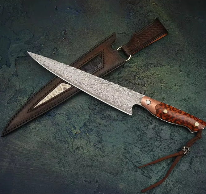 8 Inch Japanese Chef Knife,Hand Forged Damascus Steel Blade,Snakewood Handle