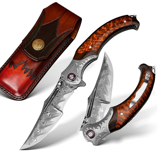 4.65 Inch Folding Blades Pocket Knife,67 Layer Damascus steel +VG10 Core,Ebony +Snakewood Handle