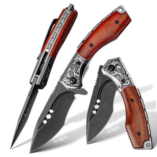 2.87 Inch Camping Folding Knife,CPM-S35VN Powder Steel Blade,Rosewood Handle