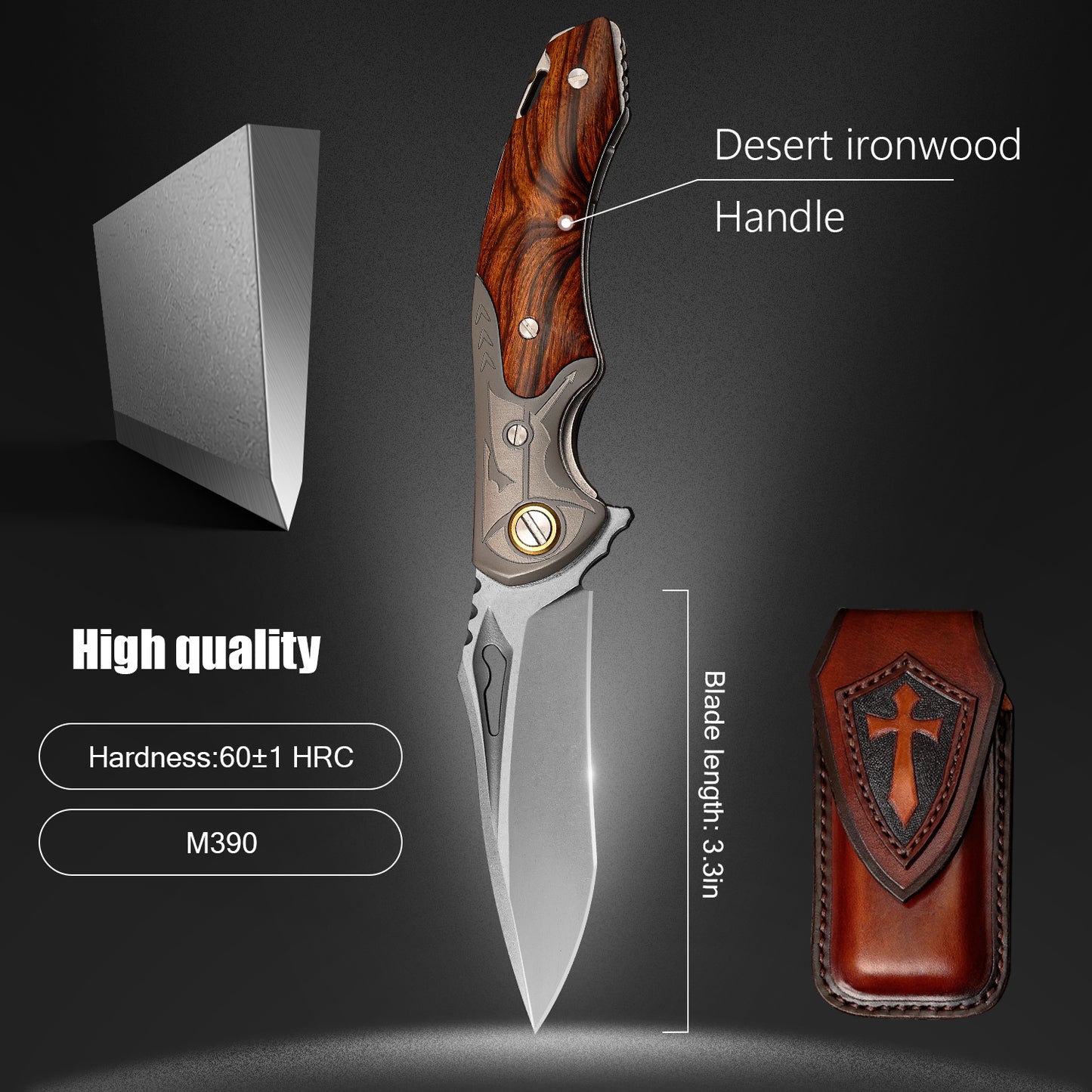 3.35 Inch Folding Pocket Knife，M390 Powder Steel Blade，American Desert Ironwood Handle