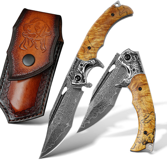 3.62 Inch Portable Folding Pocket Knife, Damascus Steel 67 Layers, Stable Handle, Clip