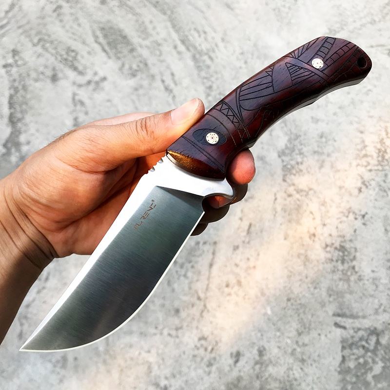 3.8Inch Outdoor Survival Tactical  Fixed Blade Bowie Knives,DC53 Steel, Rosewood Handle