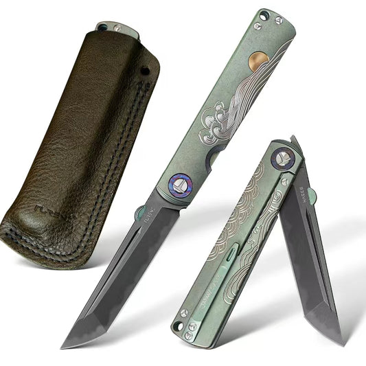 High Hardness Pocket Knife Camouflage，CPM-S35VN Powder Steel，Tc4 Titanium Alloy Handle