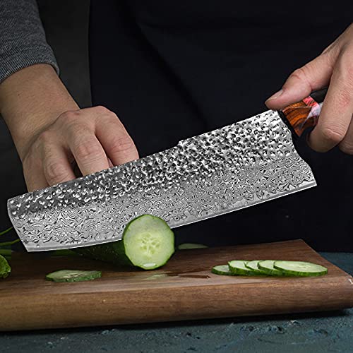 7.9in Nakiri Chef Knife, Damascus Steel Blade, Ebony Handle