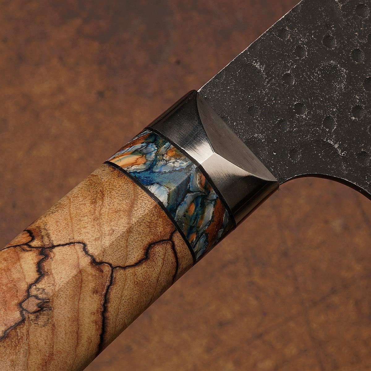 8.5 Inch Chinese Kitchen Butcher Knife,SKD11 Damascus Steel, Cured Stable Maple Burl +G10