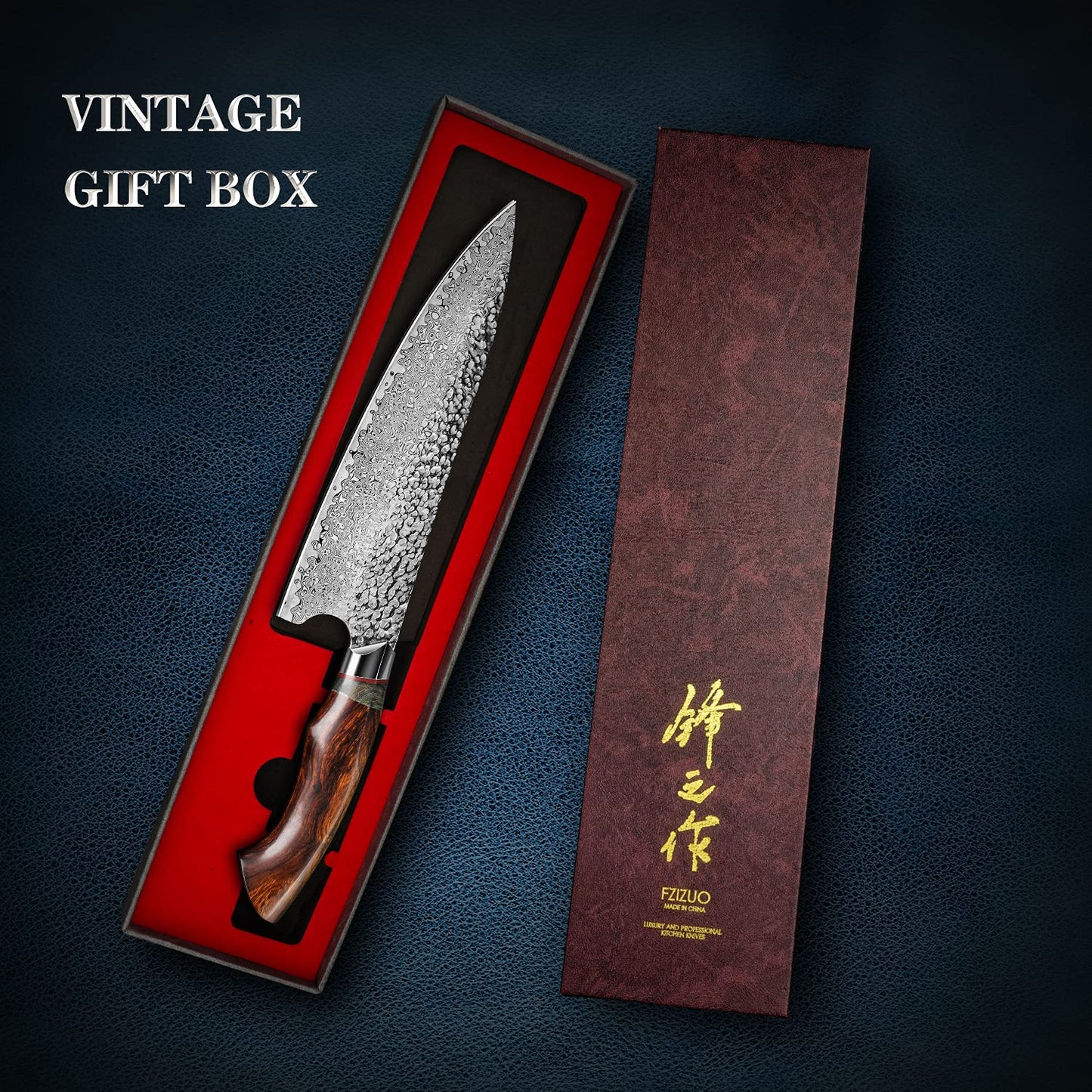 8 Inch Japanese Chef Knife,Damascus Steel Blade,Desert Ironwood Stabilized Wood