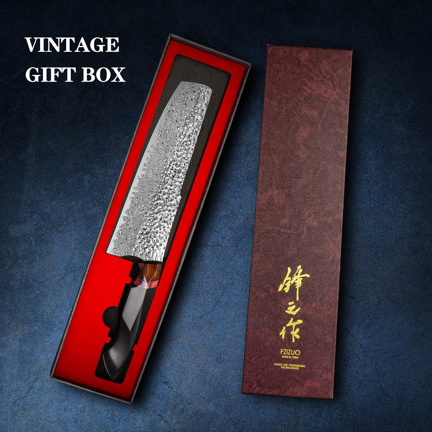 7.9in Nakiri Chef Knife, Damascus Steel Blade, Ebony Handle