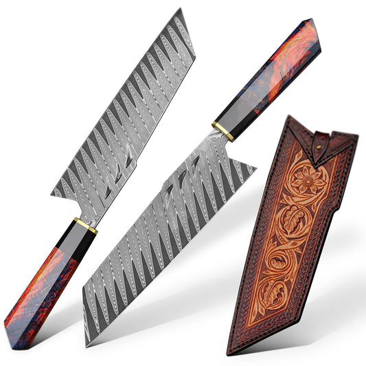 8inch Japanese Tanto Chef Knife,73 Layers Dammasch Steel, VG10 Steel Core,Stable Wood Black Sandalwood+Brass