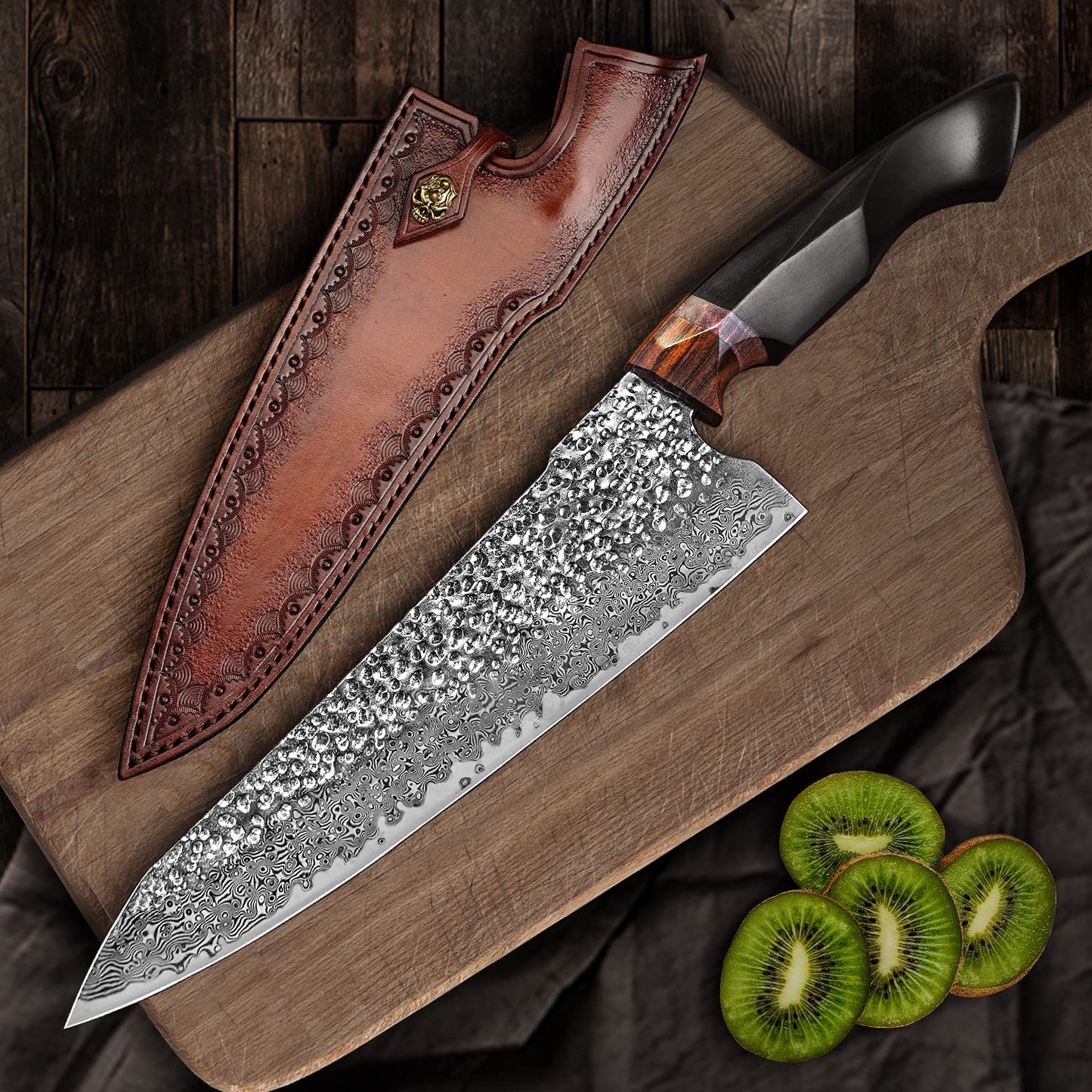 8.5inch Japanese chef's knife,  Damascus Steel VG10 Core Blade,Ebony Wood Handle