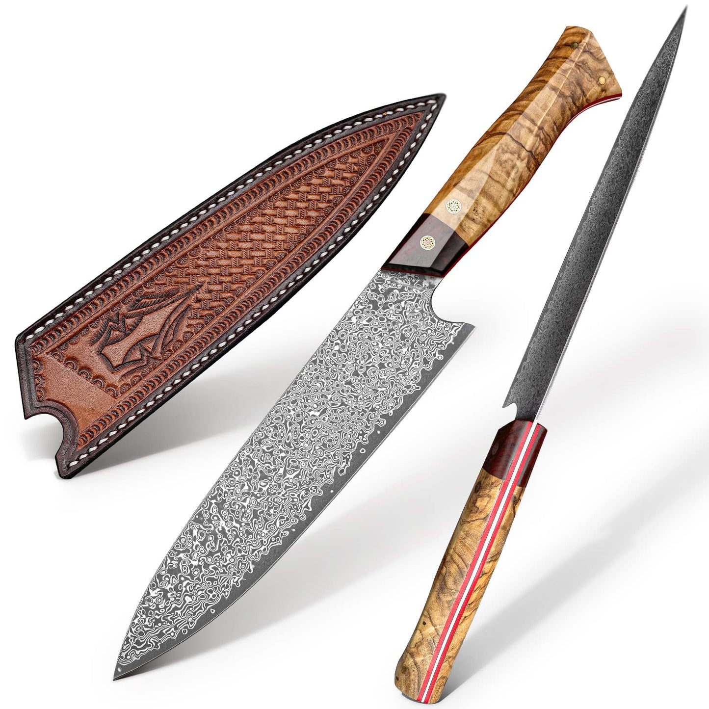 8 Inch Full Tang Damascus Steel Chef Knife,VG10 Steel Core, Bubinga wood+G10