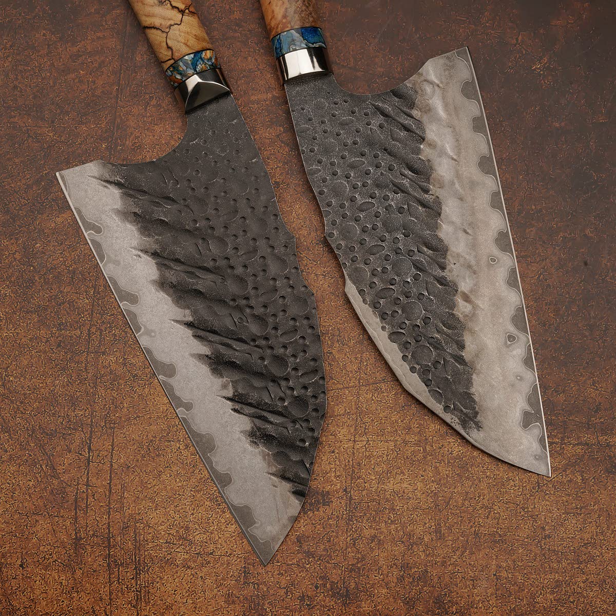 8.5 Inch Chinese Kitchen Butcher Knife,SKD11 Damascus Steel, Cured Stable Maple Burl +G10