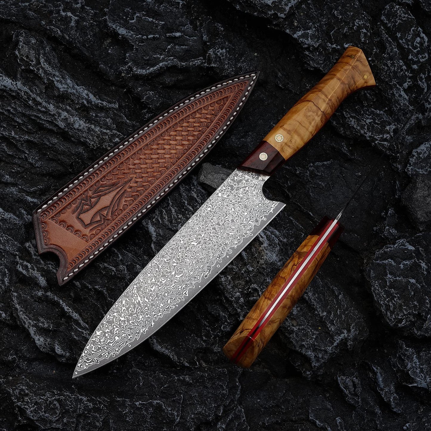 8 Inch Full Tang Damascus Steel Chef Knife,VG10 Steel Core, Bubinga wood+G10