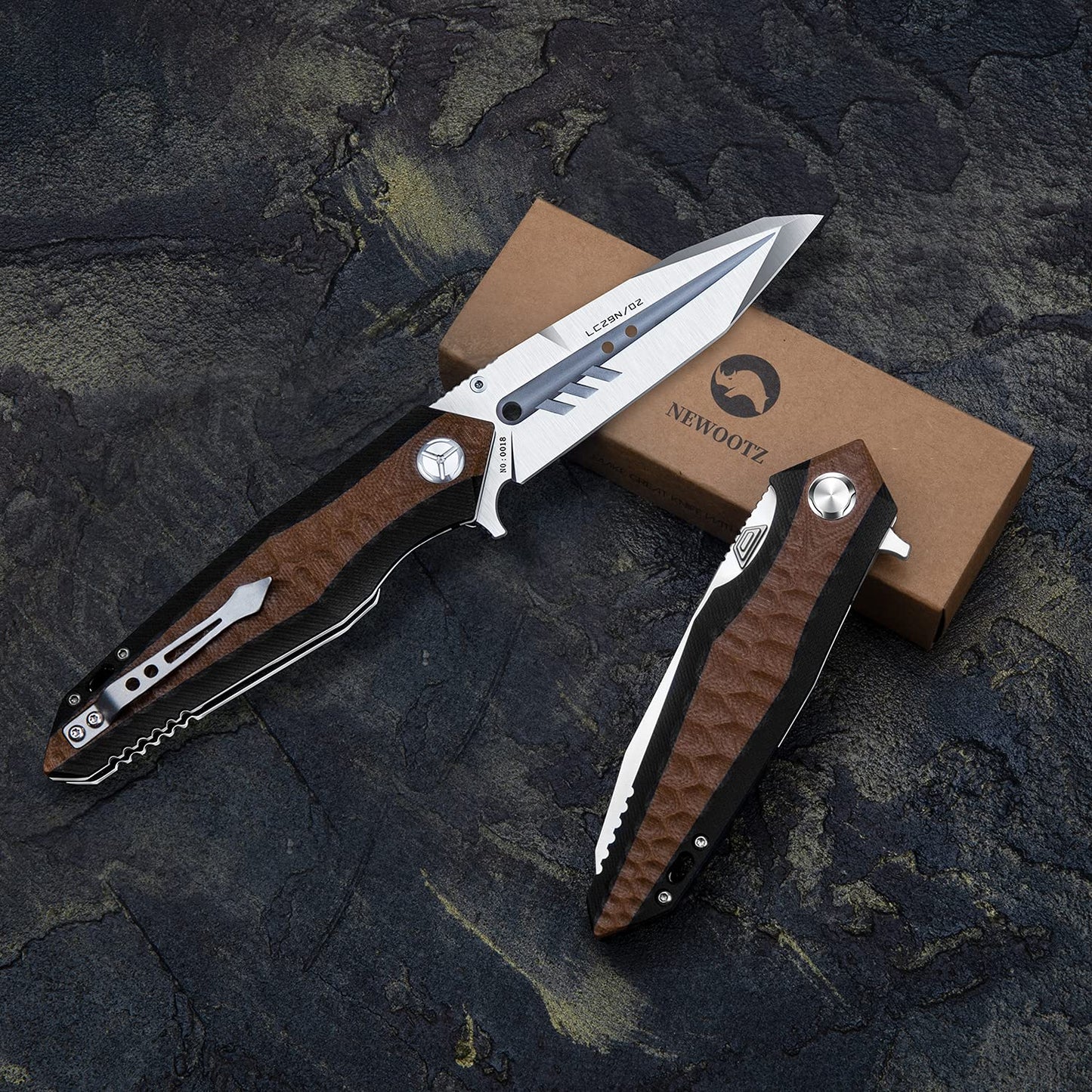 4in Outdoor Edc Folding Blade Knife, D2 Tool Steel Blade with Fuller, Brown G10 Handle,Liner Lock