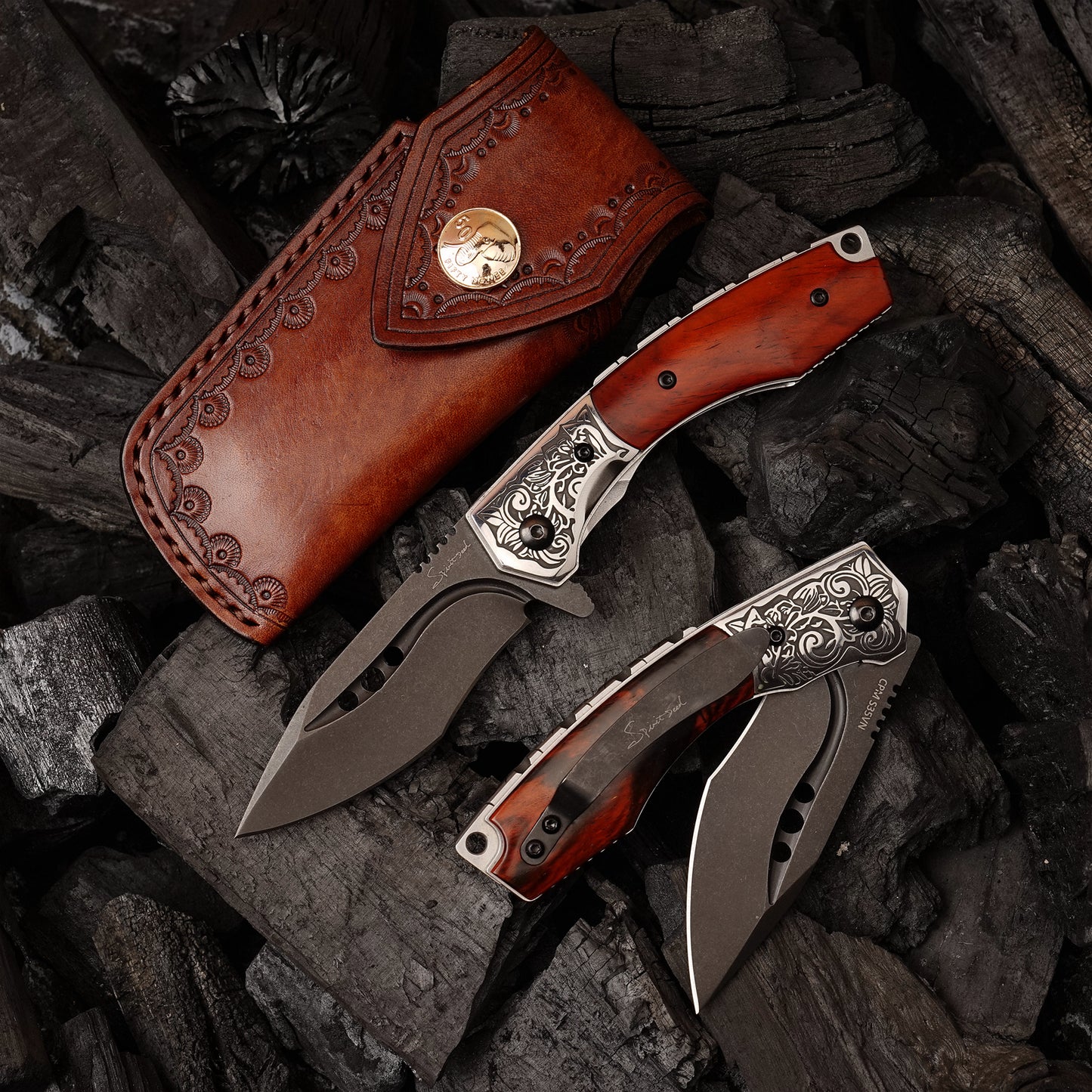 2.87 Inch Camping Folding Knife,CPM-S35VN Powder Steel Blade,Rosewood Handle