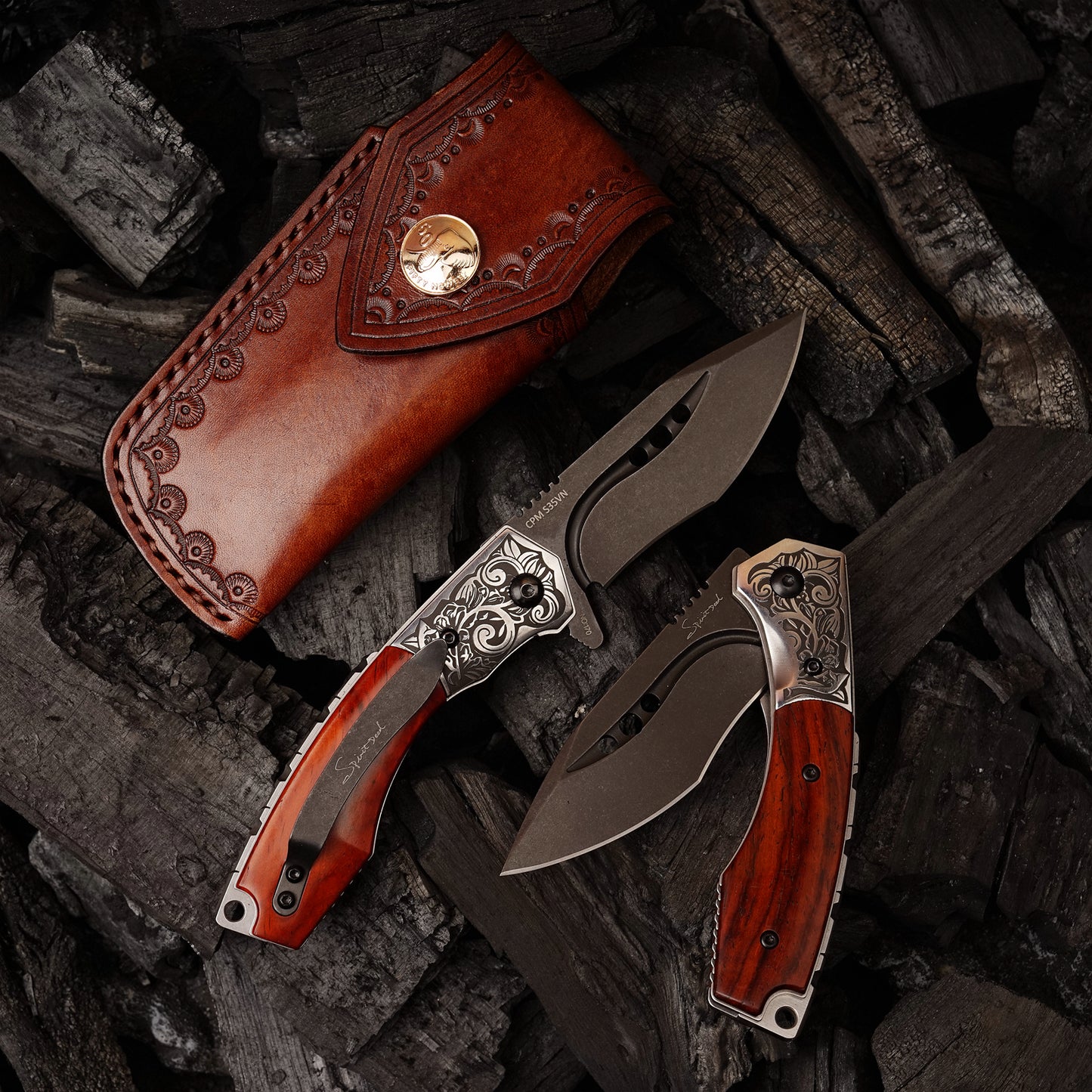 2.87 Inch Camping Folding Knife,CPM-S35VN Powder Steel Blade,Rosewood Handle