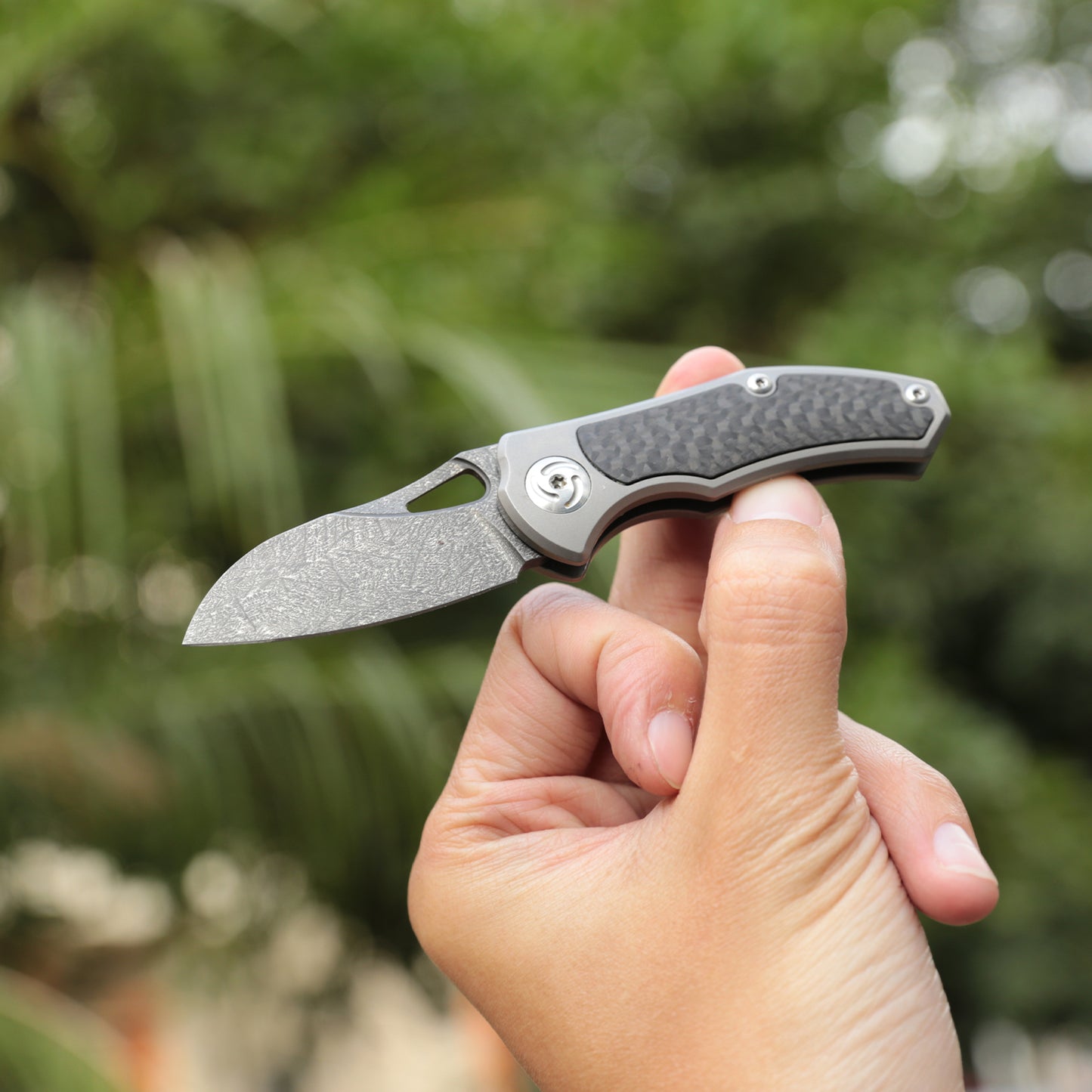 Japanese Mini Pocket Folding Knives, Wootz steel,Titanium and carbon fiber Handle