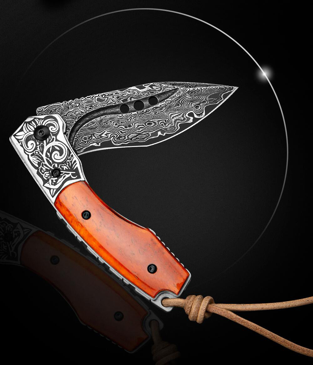 3.1 Inch Camping Folding Knife, 67 Layers Damascus Steel Blade,Bone Handle