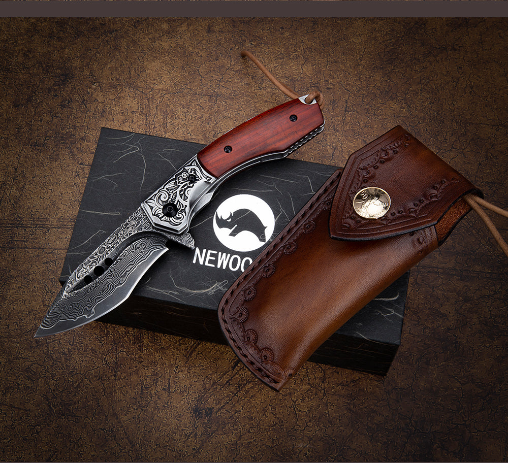 3.1 Inch Camping Folding Knife, 67 Layers Damascus Steel Blade,Rosewood Handle