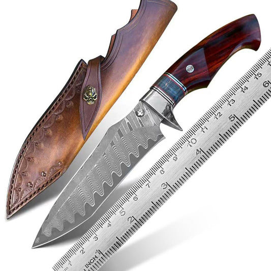 3.86 Inch Outdoor Full Tang Fixed Blade Knife, VG10 Damascus Steel, Rosewood And Stabilizer Handle