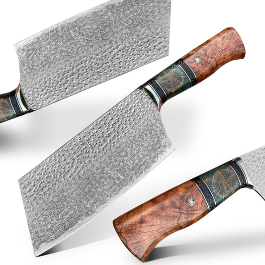 6.9 Inch Professional Chinese Kitchen Knife,VG10 Damascus Steel,Bahua Shadow Wood Handle