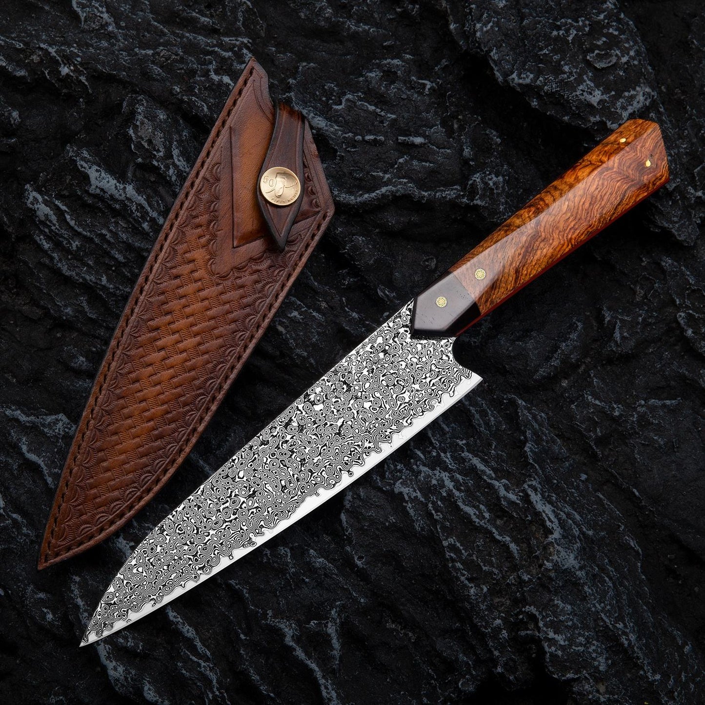 7.8 Inch Full Tang Damascus Steel Chef Knife,VG10 Steel Core, Bubinga wood+G10