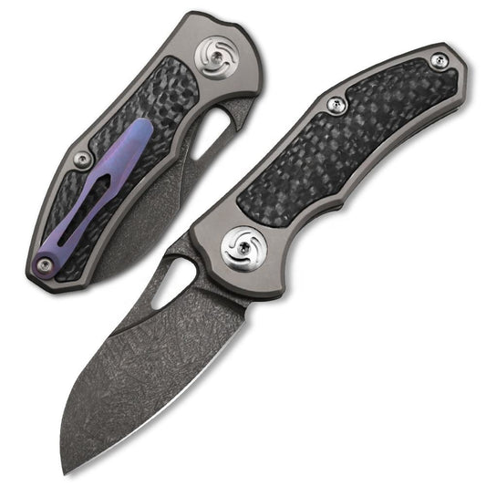 Japanese Mini Pocket Folding Knives, Wootz steel,Titanium and carbon fiber Handle