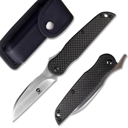 2.8 in Folding Pocket Knife , D2 Steel Blade,Carbon Fiber Handle,Liner Lock