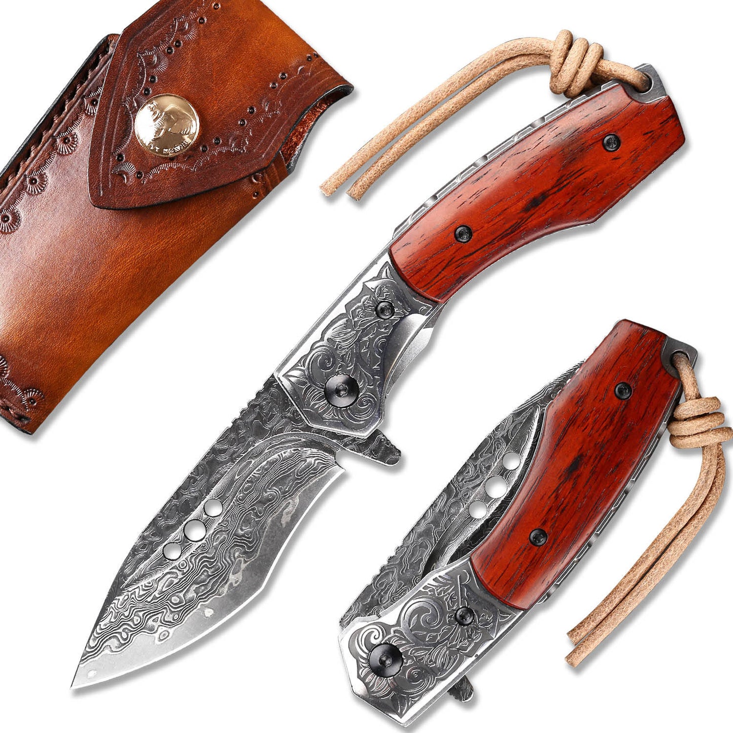 3.1 Inch Camping Folding Knife, 67 Layers Damascus Steel Blade,Rosewood Handle