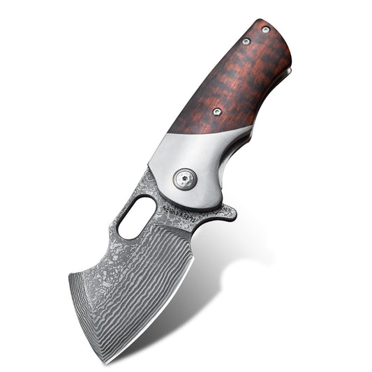 3 Inch Outdoor Survival Folding Hunting Knives Pocket Knife,Damascus Steel, Snakewood Handle