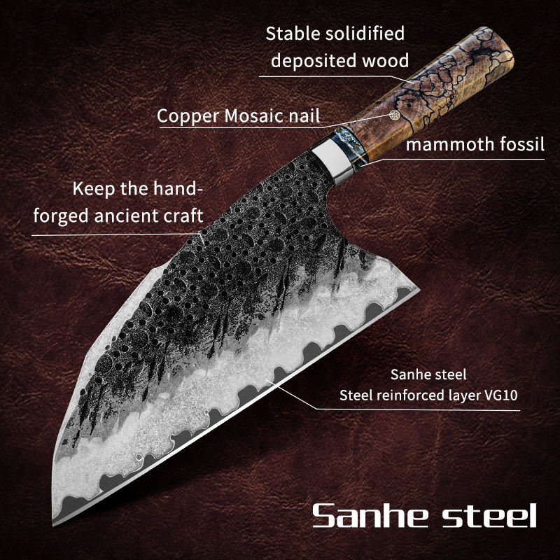 8.5 Inch Chinese Kitchen Butcher Knife,SKD11 Damascus Steel, Cured Stable Maple Burl +G10