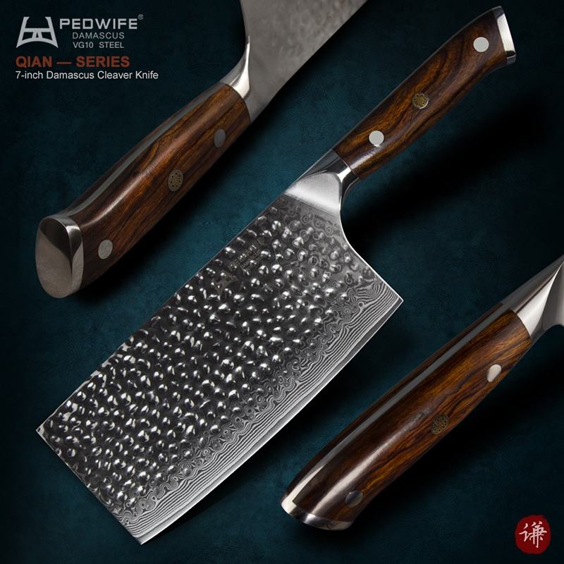 7 Inch Damascus Chopper Knife,Hand Forged Damascus Steel,Rosewood And Ebony Wood Handle