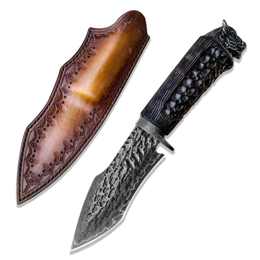 Black Yak 3.9 Inch Outdoor Full Tang Fixed Blade Knife, VG10 Damascus Steel, Ebony Wood