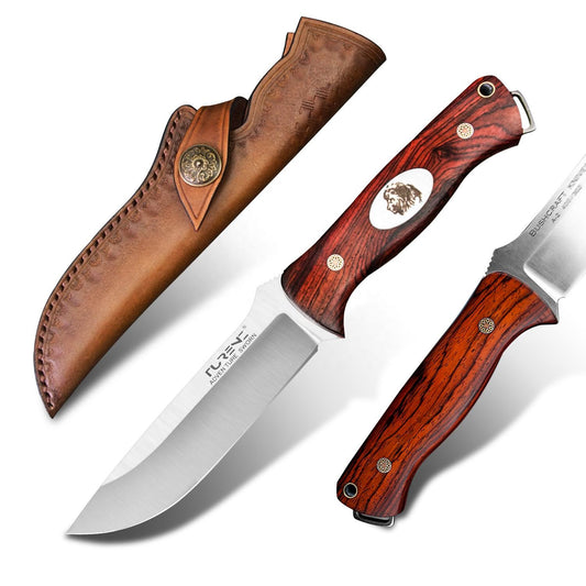 3.9 Inch Outdoor Full Tang Fixed Blade Knife, A2 Tool Steel, Yellow Sandalwood Handle