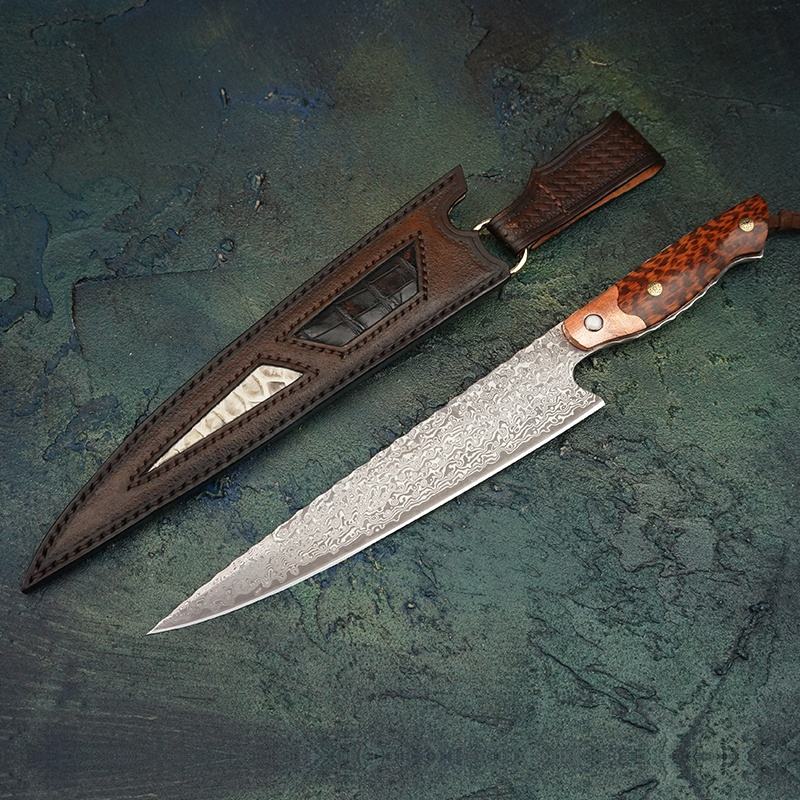 8 Inch Japanese Chef Knife,Hand Forged Damascus Steel Blade,Snakewood Handle