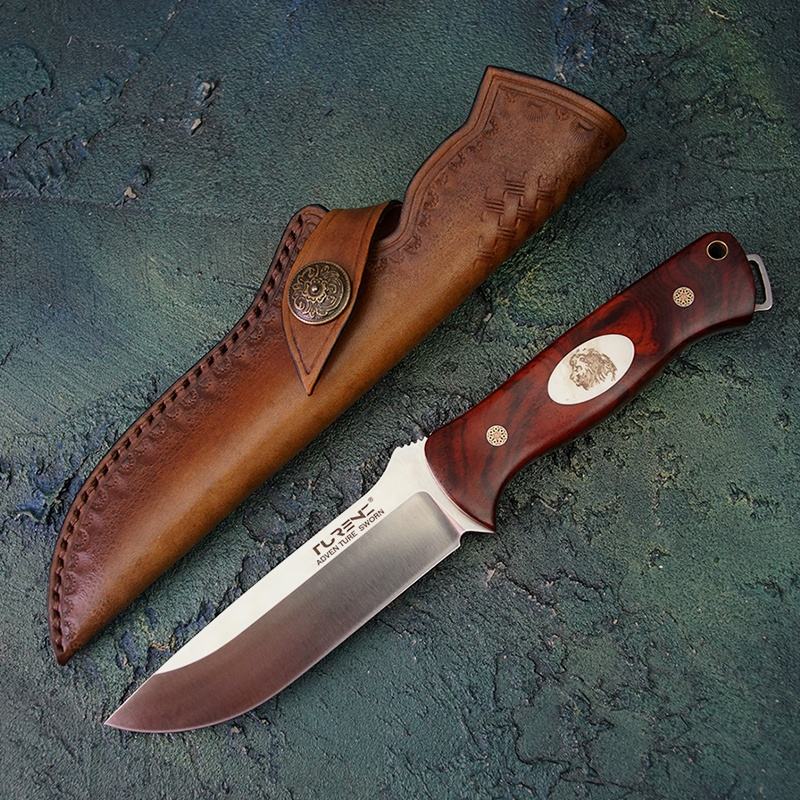 3.9 Inch Outdoor Full Tang Fixed Blade Knife, A2 Tool Steel, Yellow Sandalwood Handle