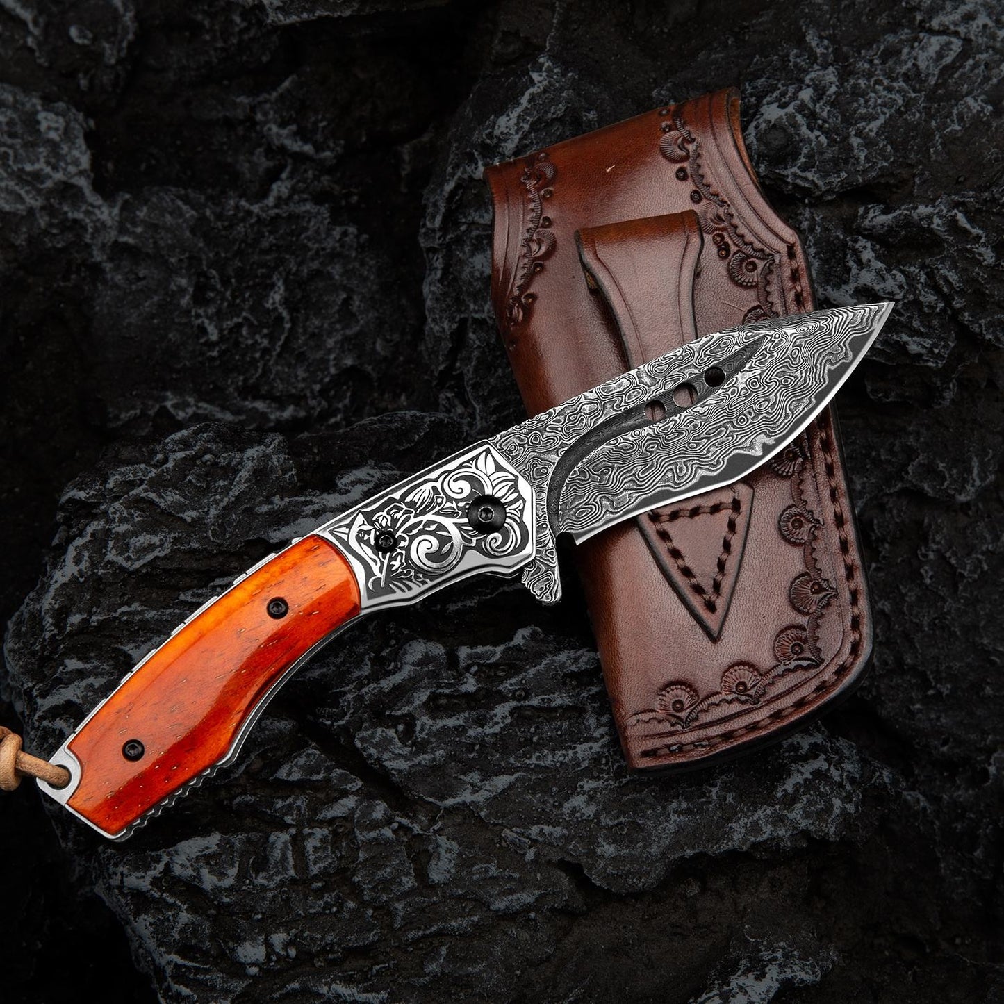 3.1 Inch Camping Folding Knife, 67 Layers Damascus Steel Blade,Bone Handle