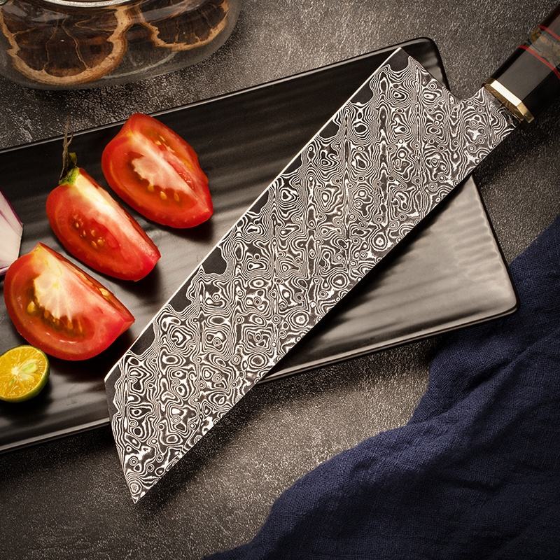 8 Inch Nakiri Chef Knife, Damascus Steel Blade, Desert Ironwood Handle