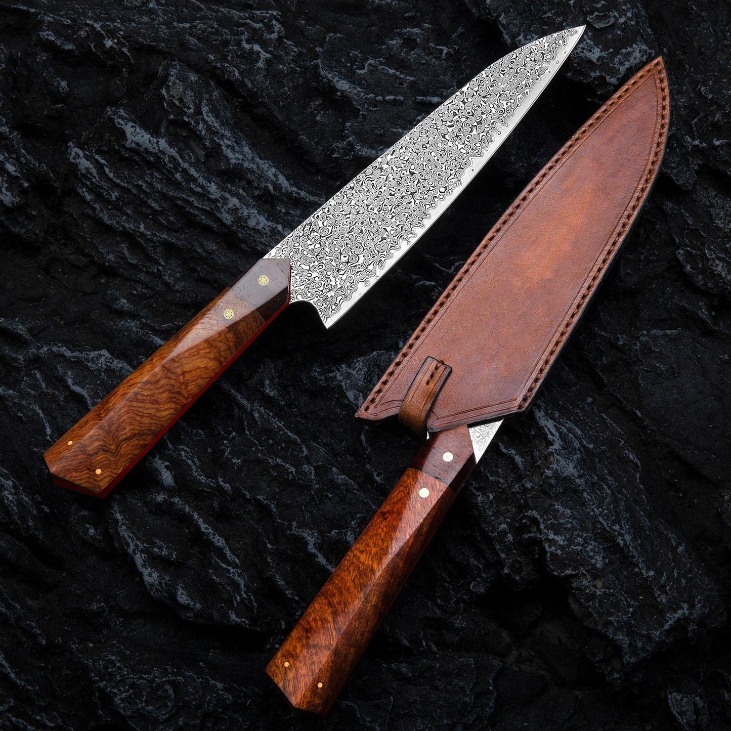 7.8 Inch Full Tang Damascus Steel Chef Knife,VG10 Steel Core, Bubinga wood+G10