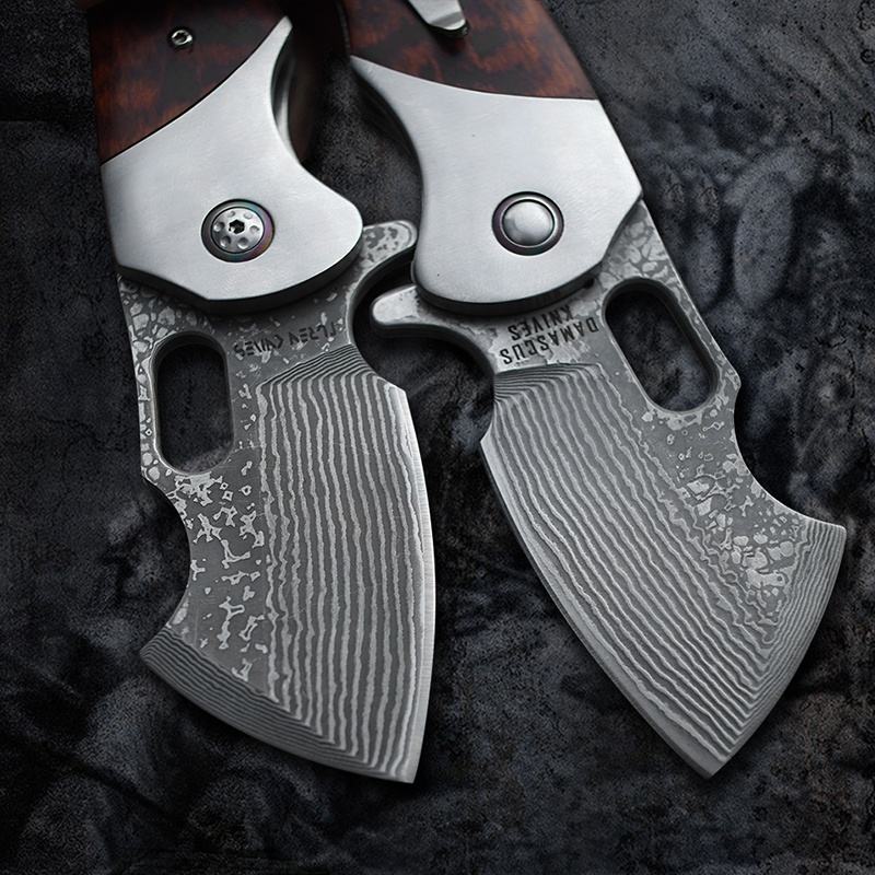 3 Inch Outdoor Survival Folding Hunting Knives Pocket Knife,Damascus Steel, Snakewood Handle