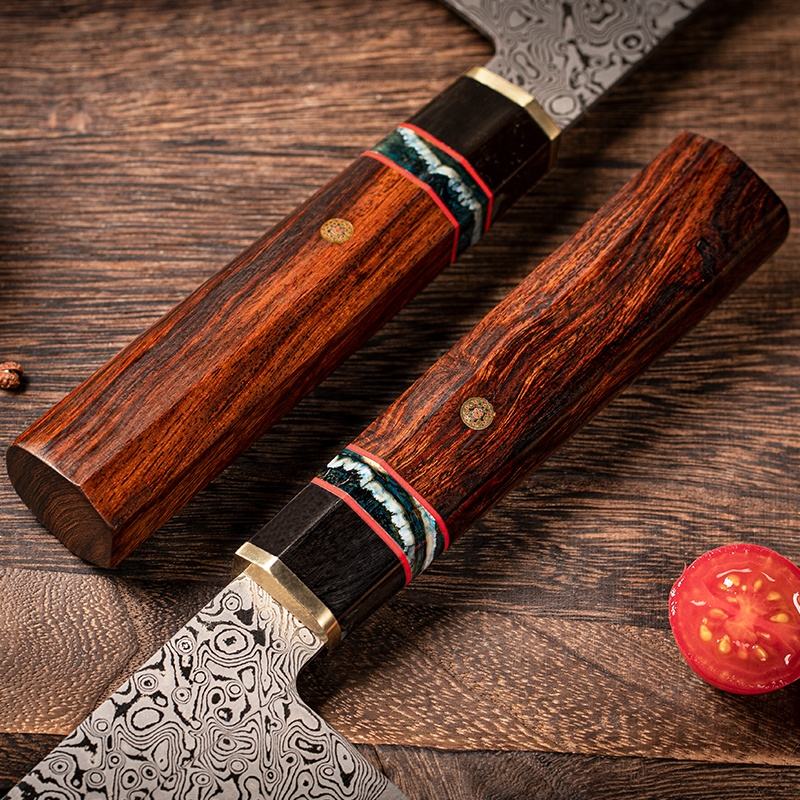 8 Inch Nakiri Chef Knife, Damascus Steel Blade, Desert Ironwood Handle