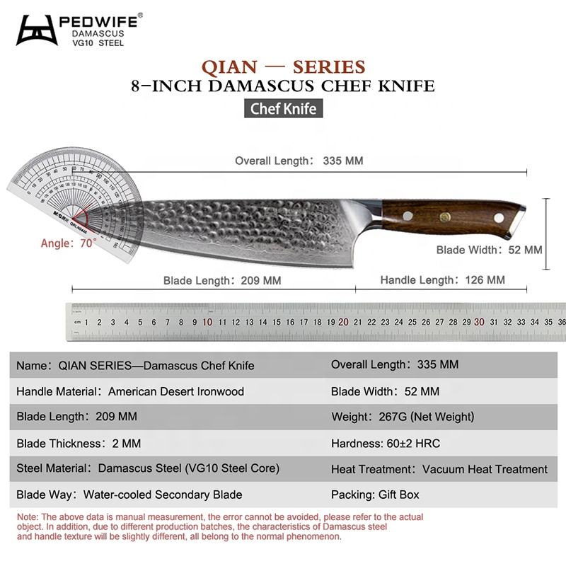 6.5 Inch Full Tang 73 Layers Damascus Steel Chef Knife,VG10 Steel Core, Iron Wood