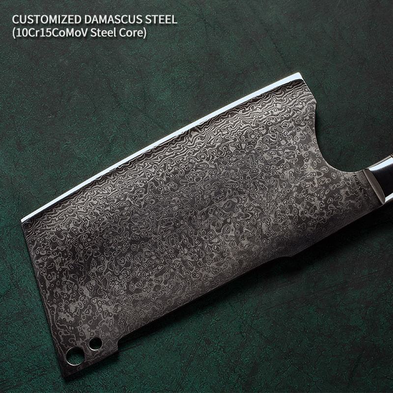 7.5 Inch Japanese Chopping Chopper Knife,103 Layers Damascus Steel,Black Sandalwood + Turquoise+G10 Handle