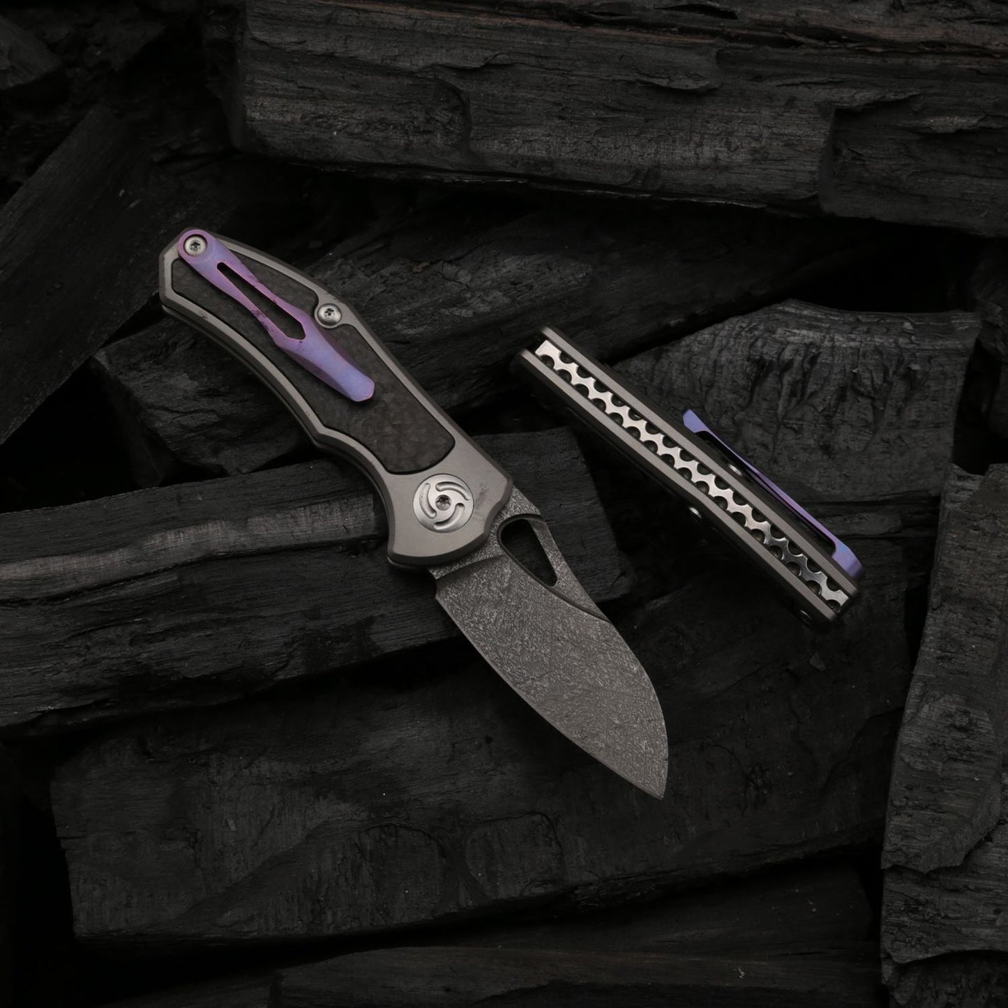 Japanese Mini Pocket Folding Knives, Wootz steel,Titanium and carbon fiber Handle