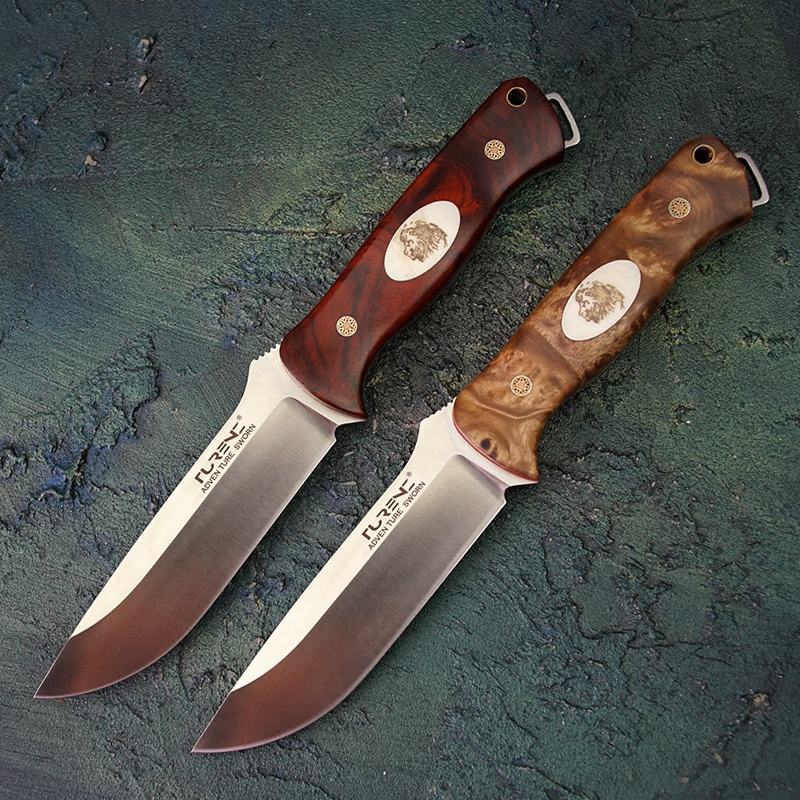 3.9 Inch Outdoor Full Tang Fixed Blade Knife, A2 Tool Steel, Yellow Sandalwood Handle