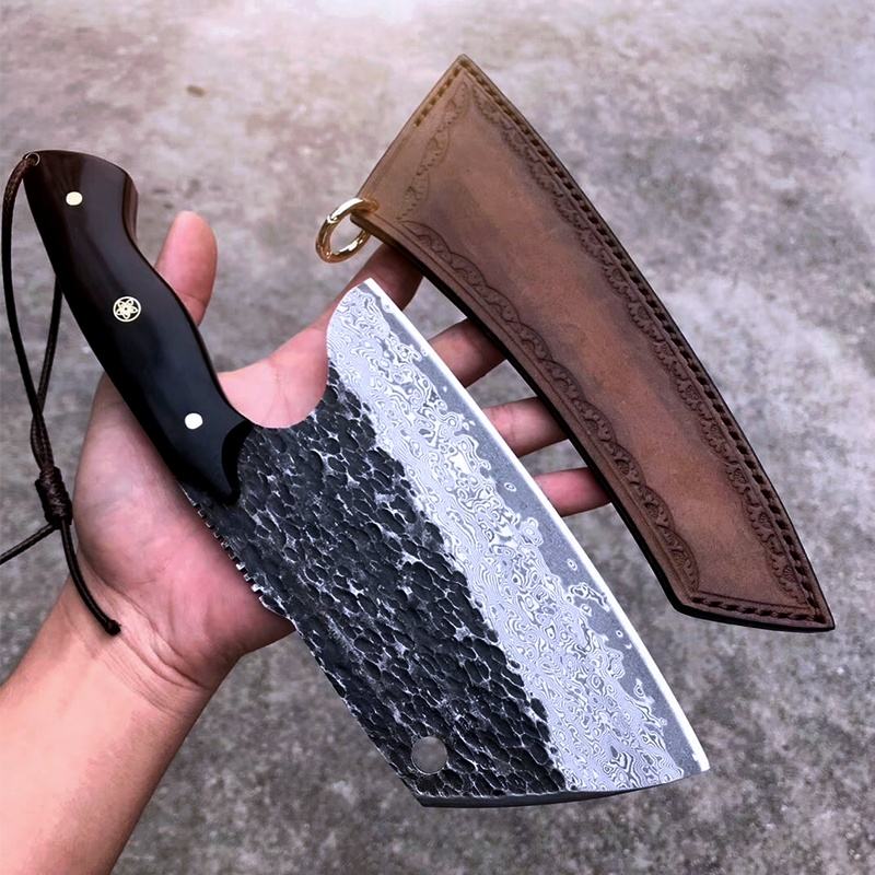 7 Inch Full Tang Damascus Chopper Knife,73 Layers Damascus Steel, Ebony Wood Handle